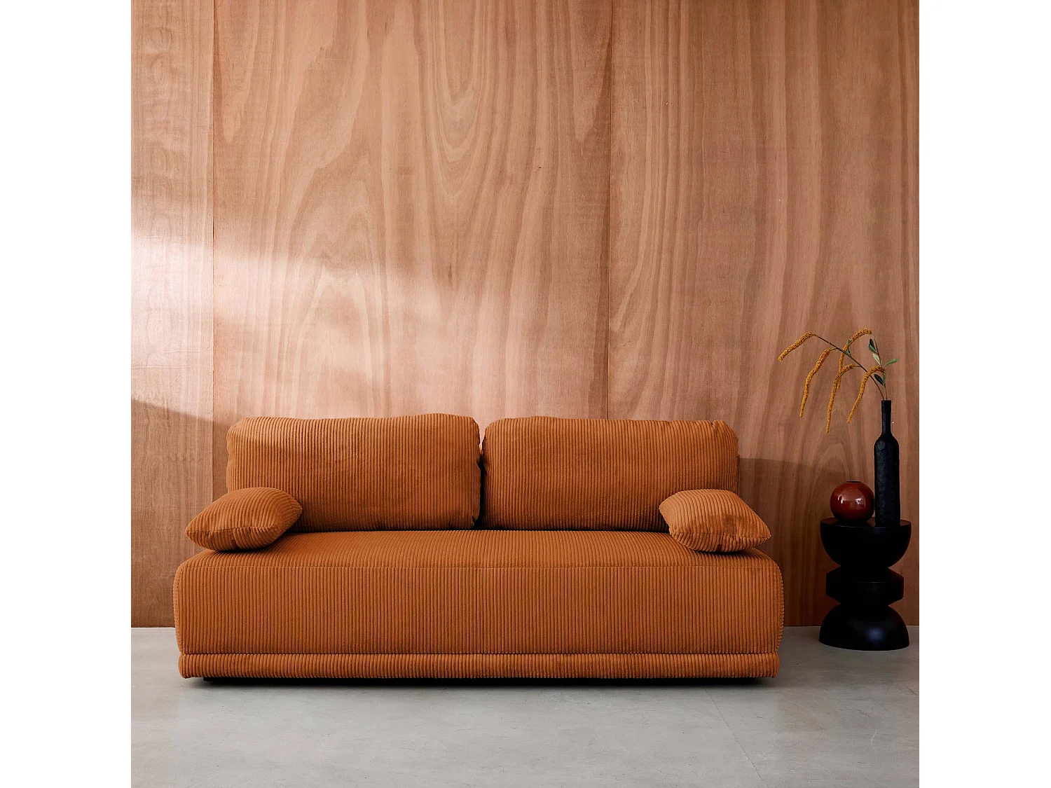 Banquette convertible 3 places velours côtelé camel avec coffre de rangement - L 192 x P 100 x H 81cm -Nelson