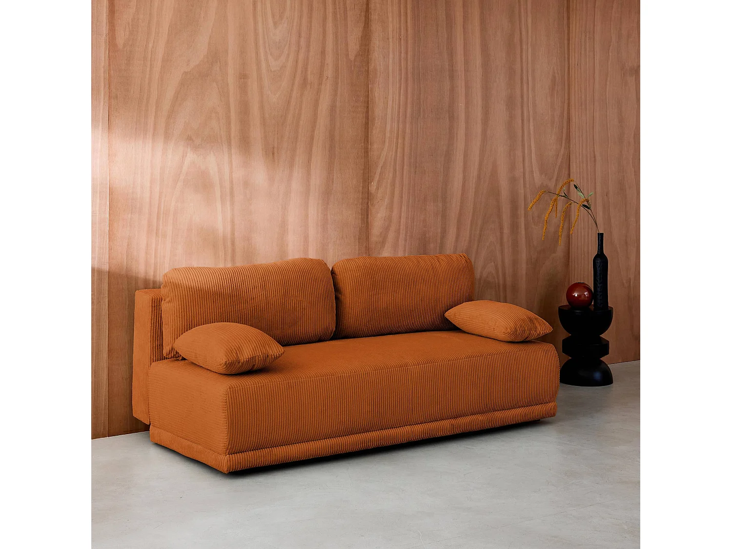 Banquette convertible 3 places velours côtelé camel avec coffre de rangement - L 192 x P 100 x H 81cm -Nelson