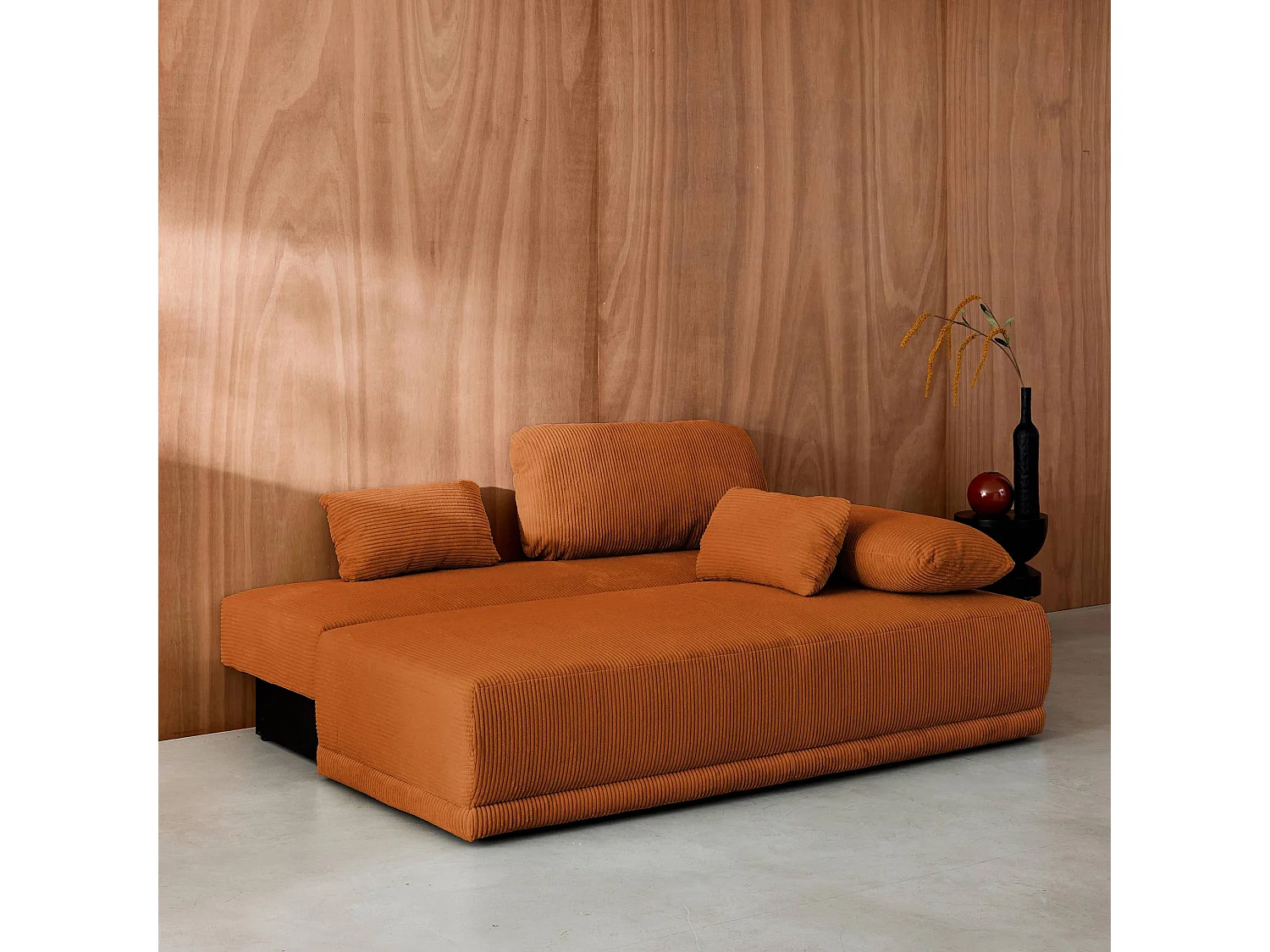 Banquette convertible 3 places velours côtelé camel avec coffre de rangement - L 192 x P 100 x H 81cm -Nelson