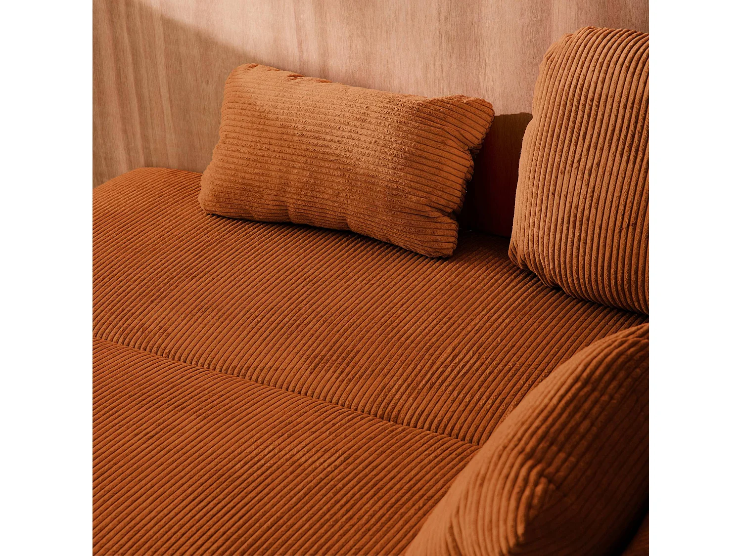 Banquette convertible 3 places velours côtelé camel avec coffre de rangement - L 192 x P 100 x H 81cm -Nelson