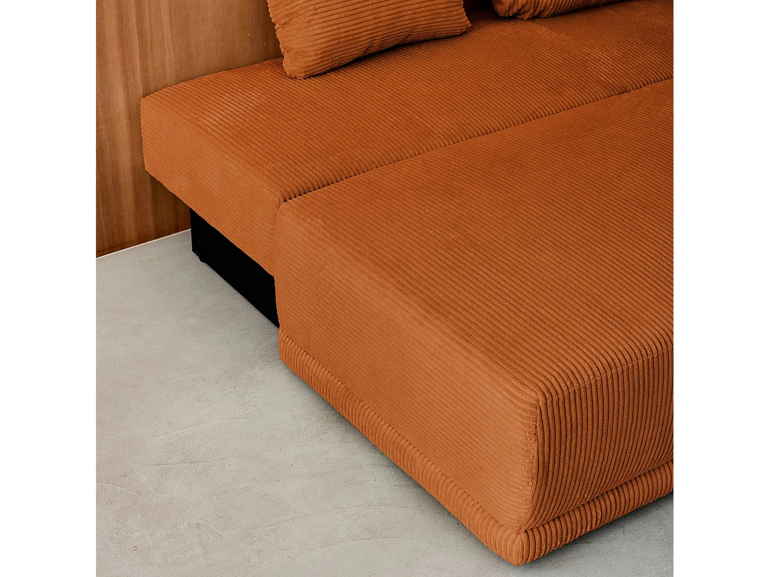 Banquette convertible 3 places velours côtelé camel avec coffre de rangement - L 192 x P 100 x H 81cm -Nelson