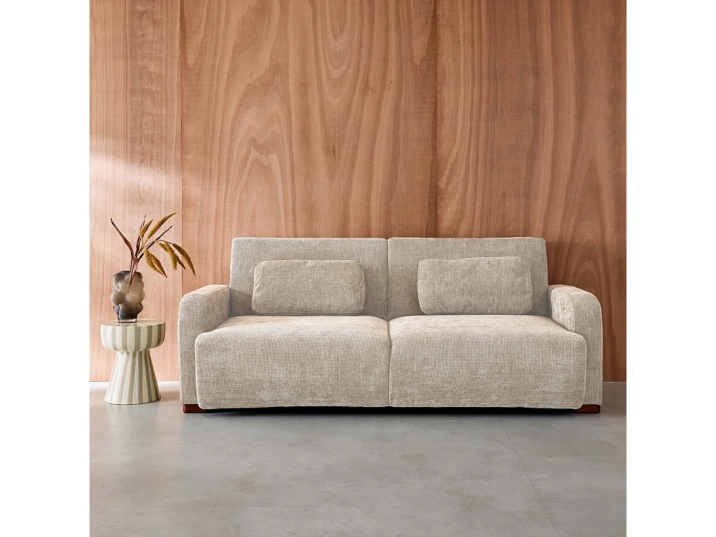 Sofá cama en tejido tela lisa de 3 plazas beige
