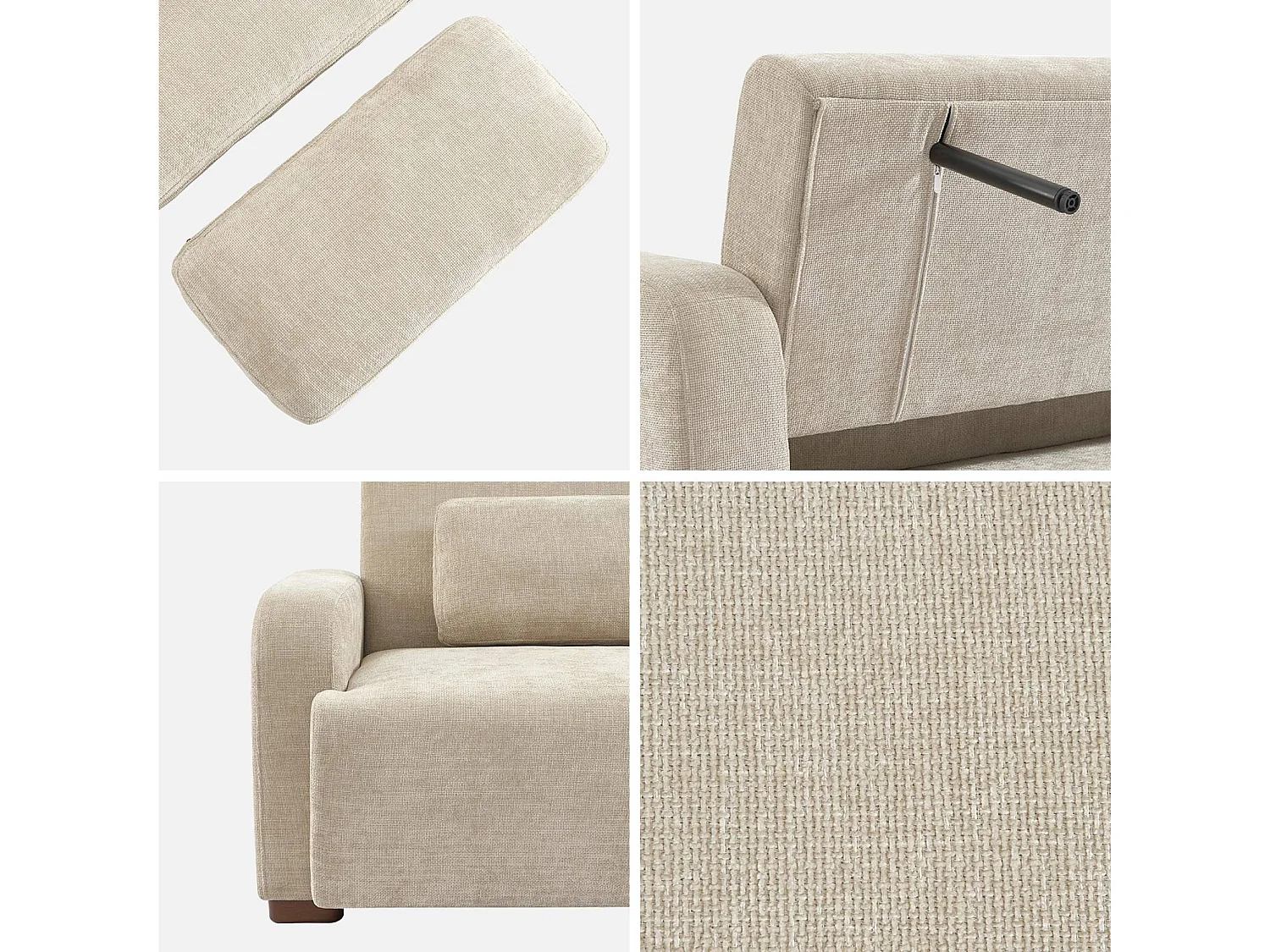 Divano letto in tessuto, 3 posti Beige - 211x92x85 cm