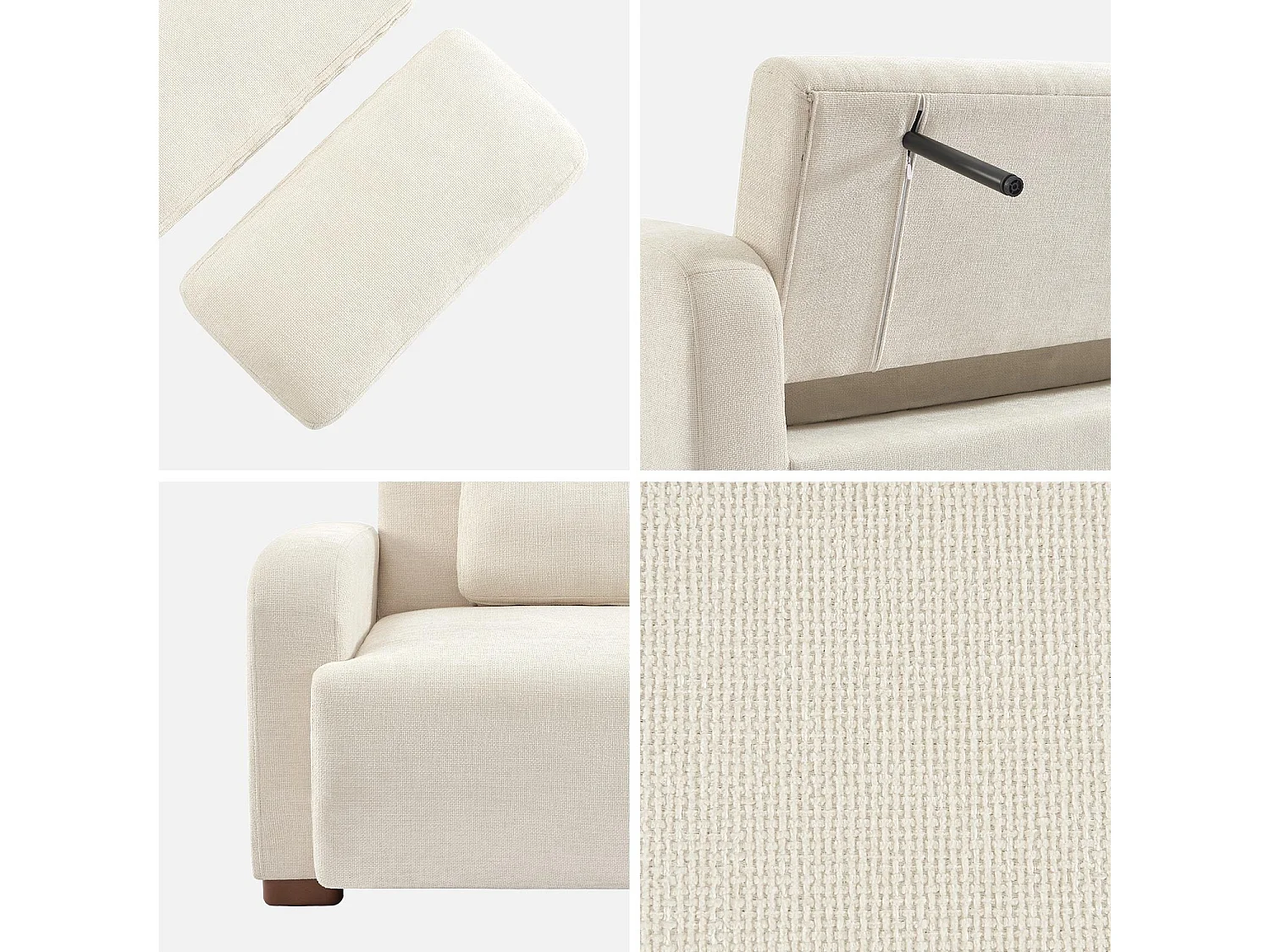 Canapé convertible 3 places tissu blanc cassé L 211 x P 92 x 85cm  - Dany