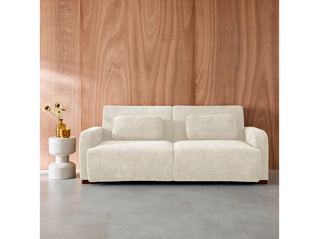 Canapé convertible 3 places tissu blanc cassé L 211 x P 92 x 85cm  - Dany