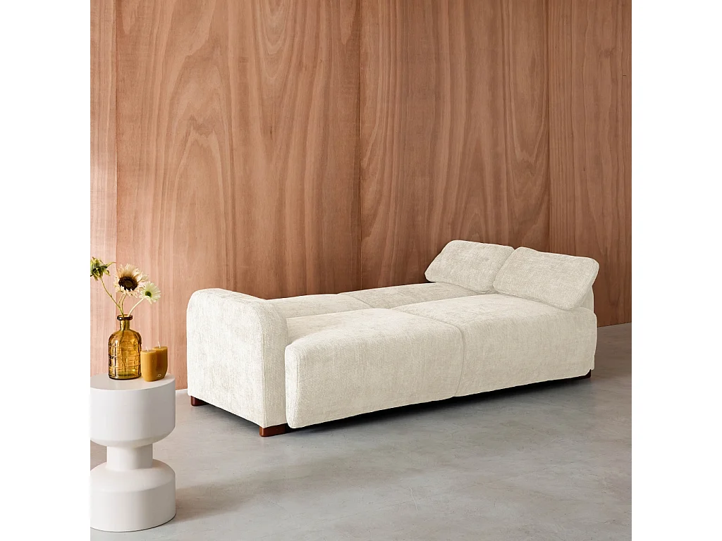 Canapé convertible 3 places tissu blanc cassé L 211 x P 92 x 85cm  - Dany