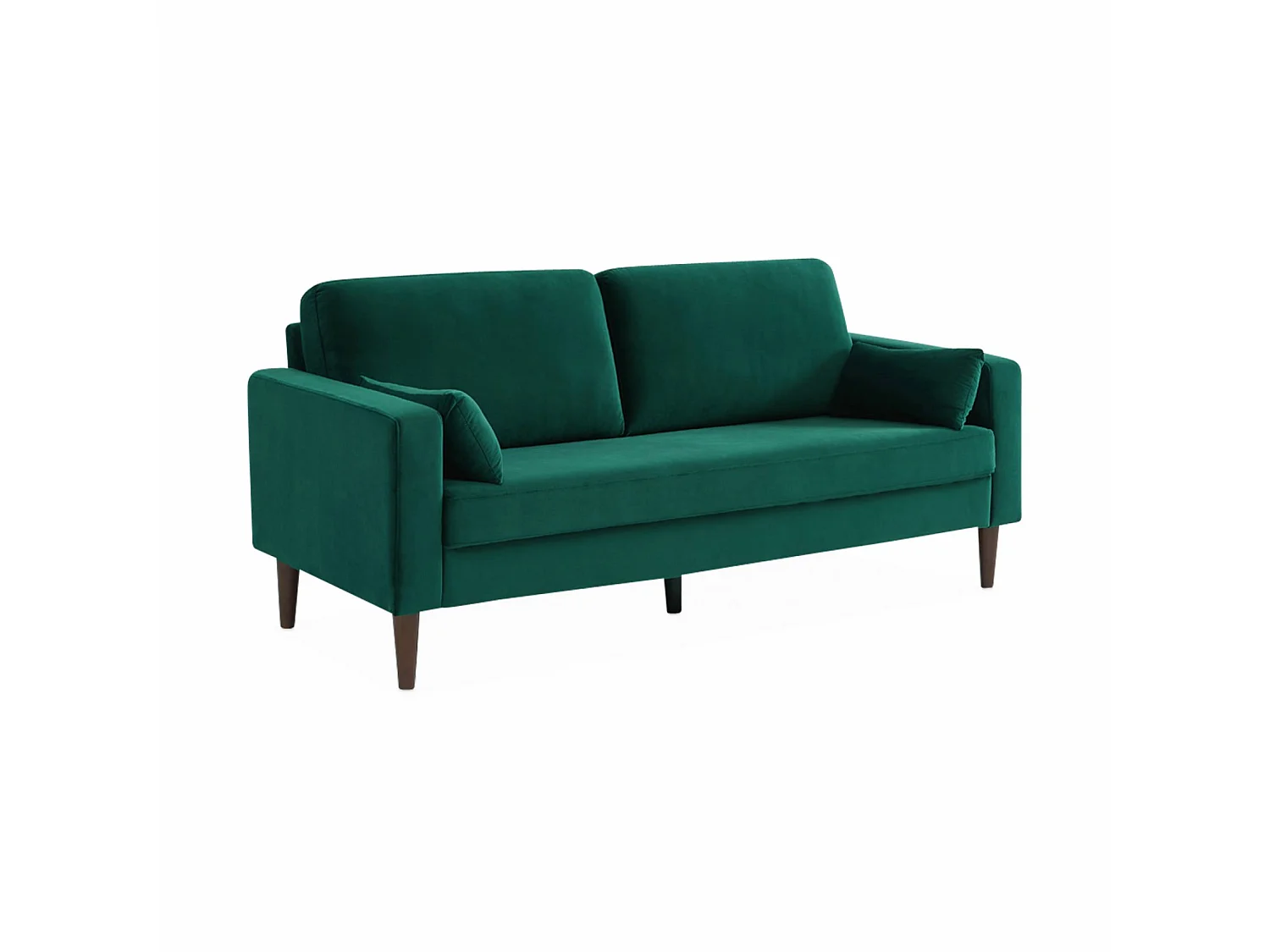 Sofá de terciopelo con patas de madera de hevea, 3 plazas verde ingles