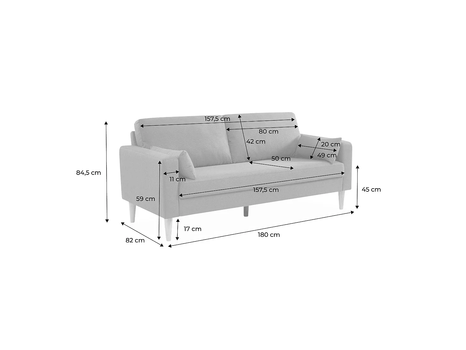 Sofá de terciopelo con patas de madera de hevea, 3 plazas verde ingles