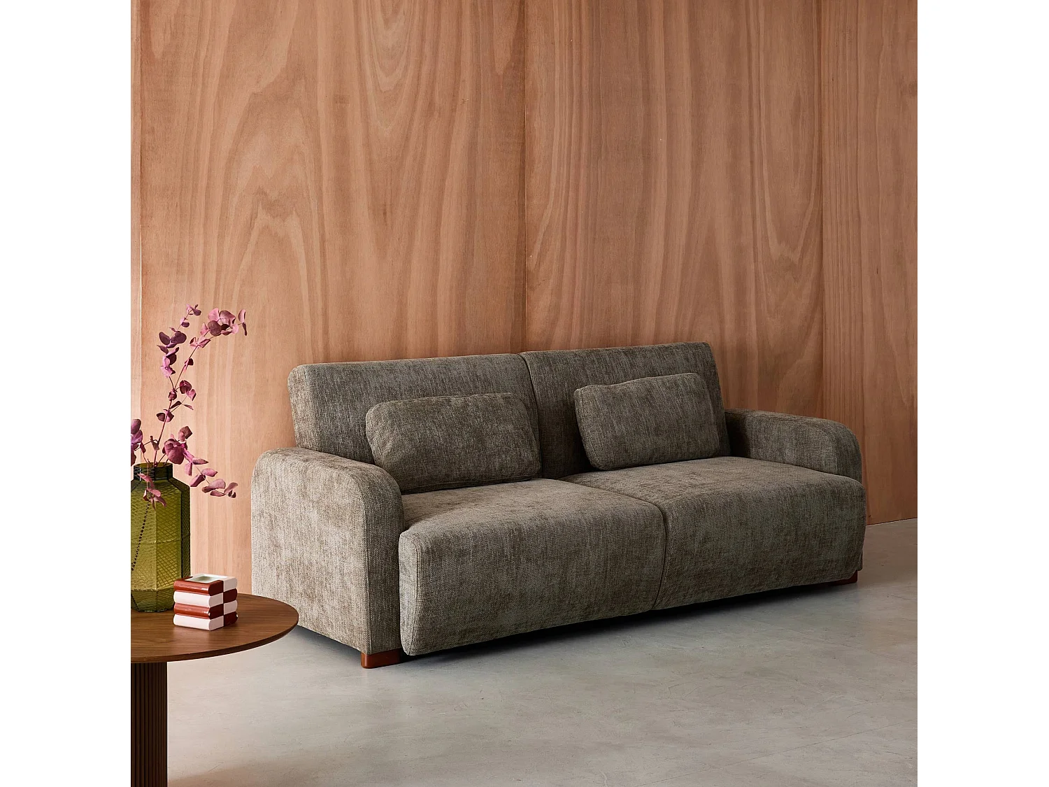 Sofá cama en tejido tela lisa de 3 plazas verde grisáceo