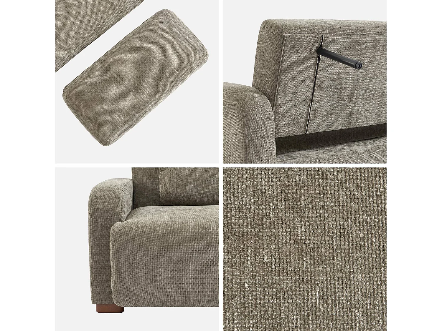 Sofá cama en tejido tela lisa de 3 plazas verde grisáceo