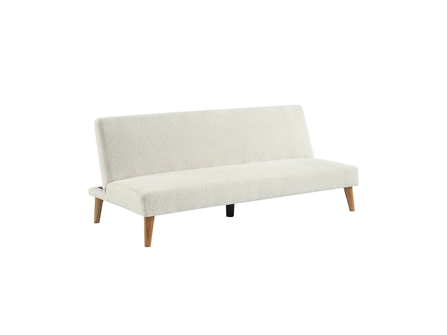 Canapé banquette convertible 3 places bouclette blanche piètement bois d'hévéa L 180 x P 100 x H 74.5 cm - Tom