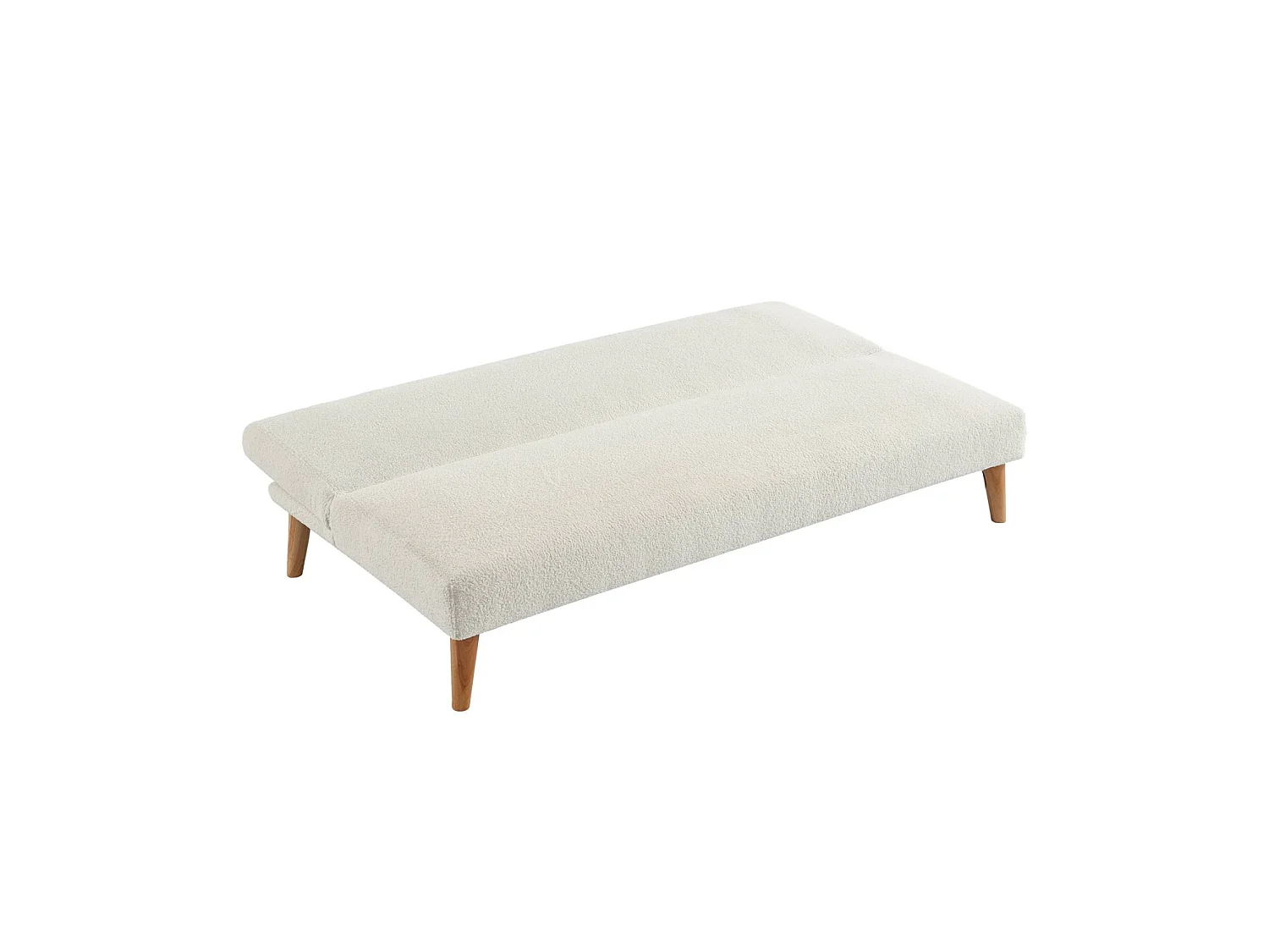 Canapé banquette convertible 3 places bouclette blanche piètement bois d'hévéa L 180 x P 100 x H 74.5 cm - Tom