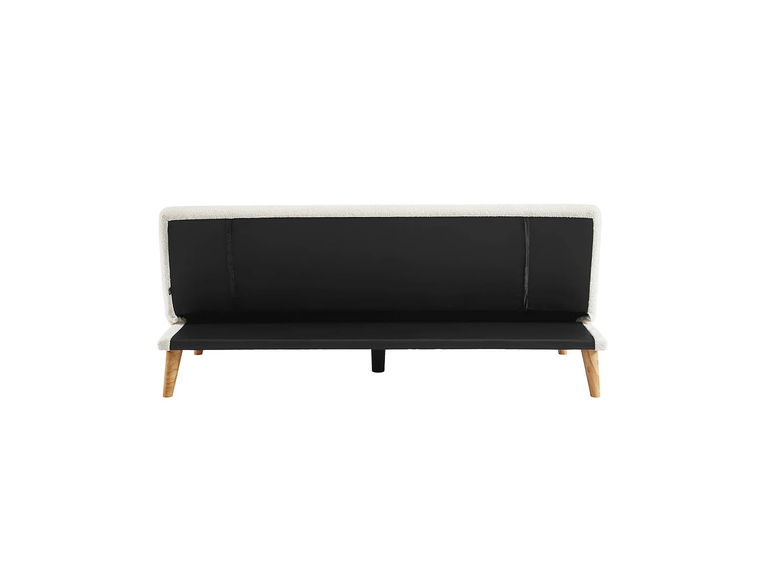 Canapé banquette convertible 3 places bouclette blanche piètement bois d'hévéa L 180 x P 100 x H 74.5 cm - Tom