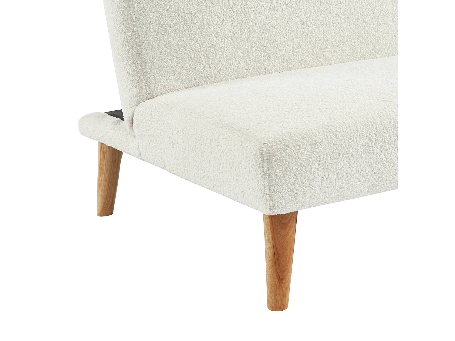 Canapé banquette convertible 3 places bouclette blanche piètement bois d'hévéa L 180 x P 100 x H 74.5 cm - Tom
