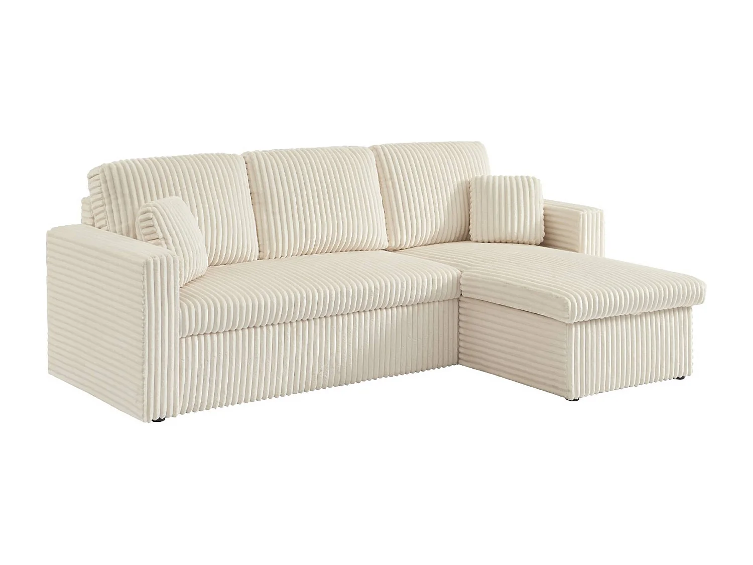 Divano letto reversibile effetto pelliccia a coste, 3 posti, crema