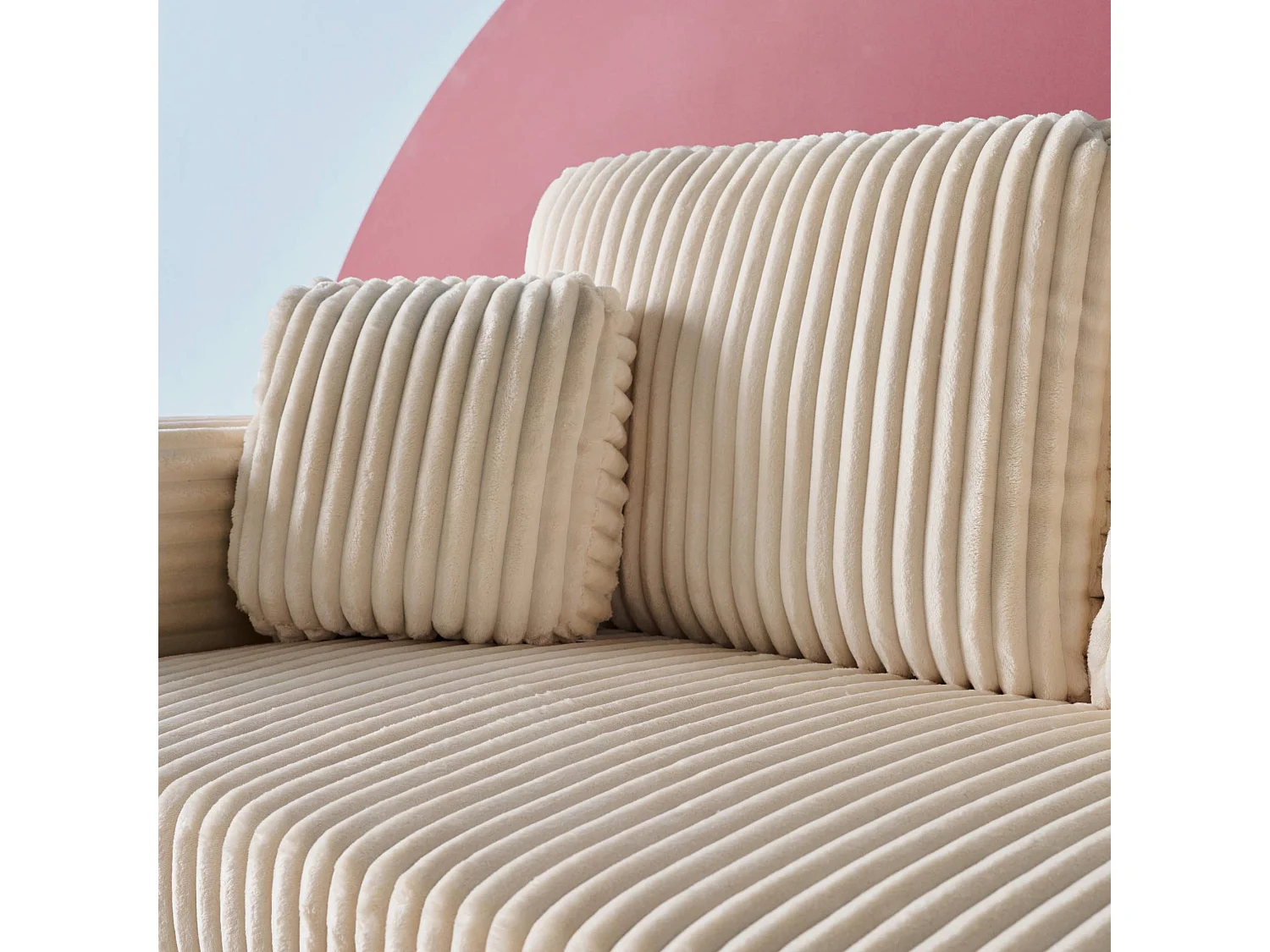 Divano letto reversibile effetto pelliccia a coste, 3 posti, crema