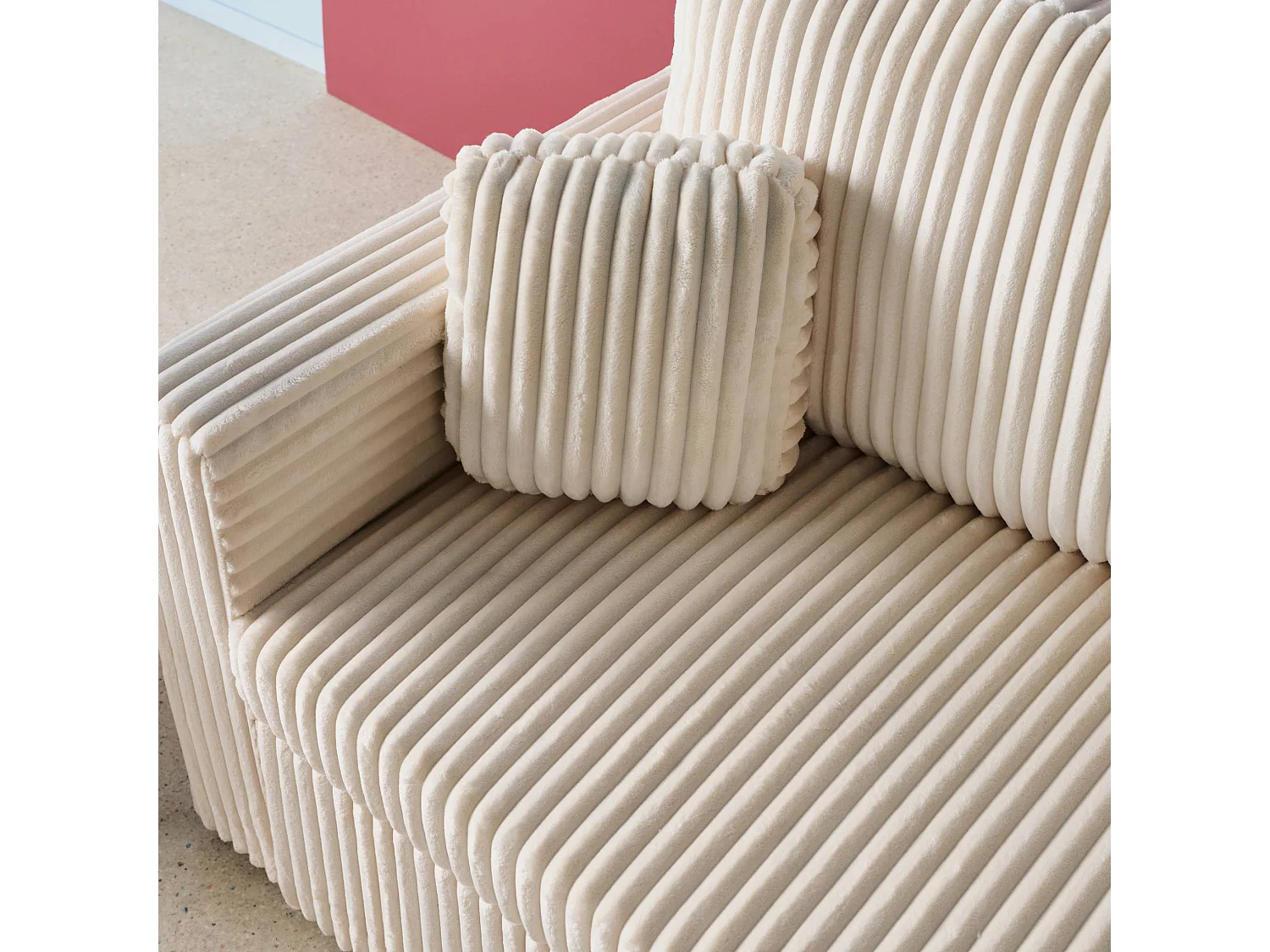 Divano letto reversibile effetto pelliccia a coste, 3 posti, crema
