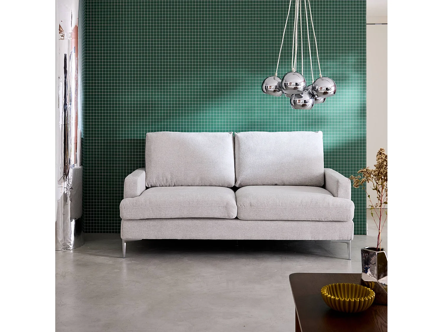 Canapé 3 places en tissu blanc cassé L 173 x P 90 x H 89cm - Hans