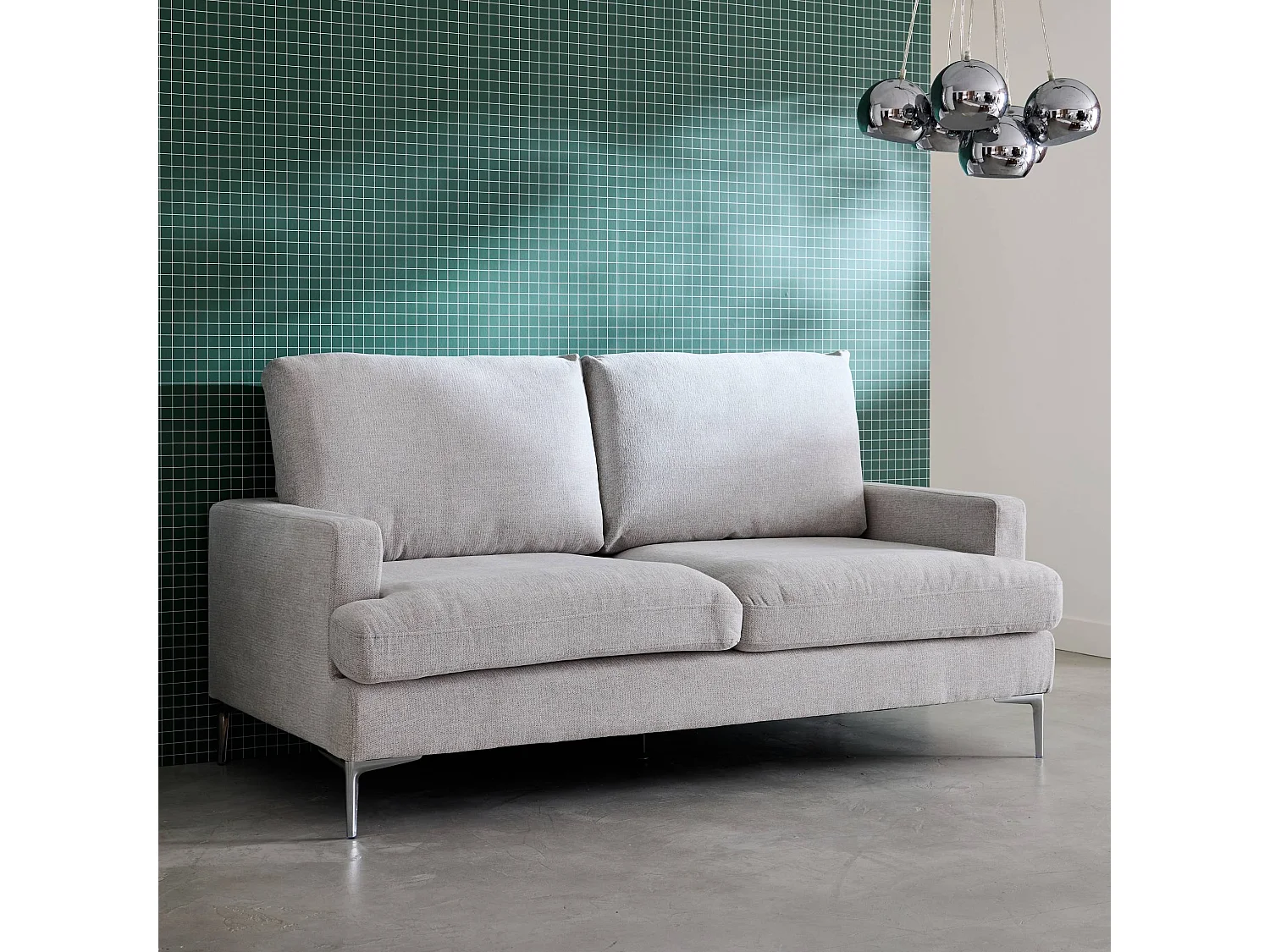 Canapé 3 places en tissu blanc cassé L 173 x P 90 x H 89cm - Hans