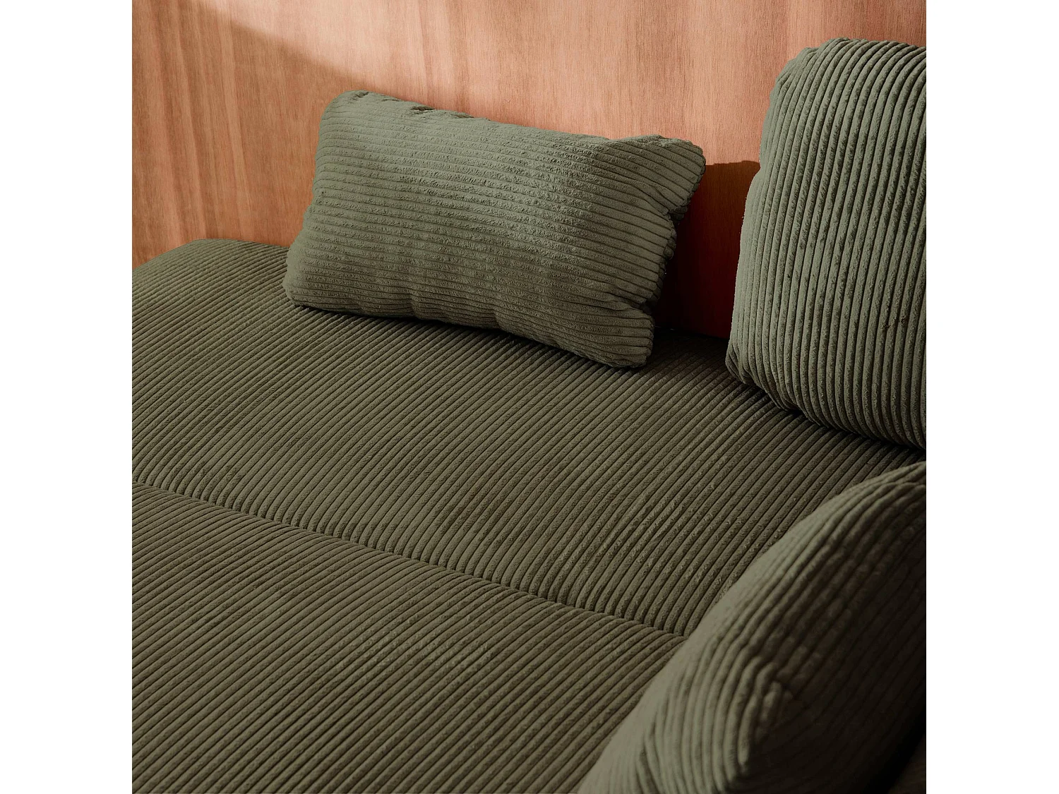 Banquette convertible 3 places velours côtelé kaki avec coffre de rangement - L 192 x P 100 x H 81cm -Nelson