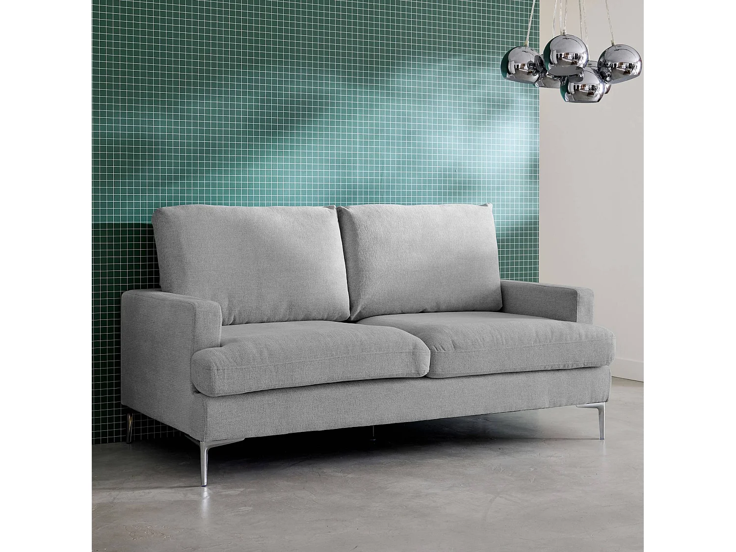 Canapé 3 places en tissu gris clair L 173 x P 90 x H 89cm - Hans
