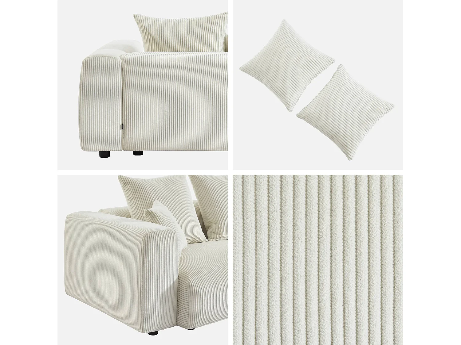 Sofá desenfundable de 3 plazas de terciopelo de pana gruesa crema