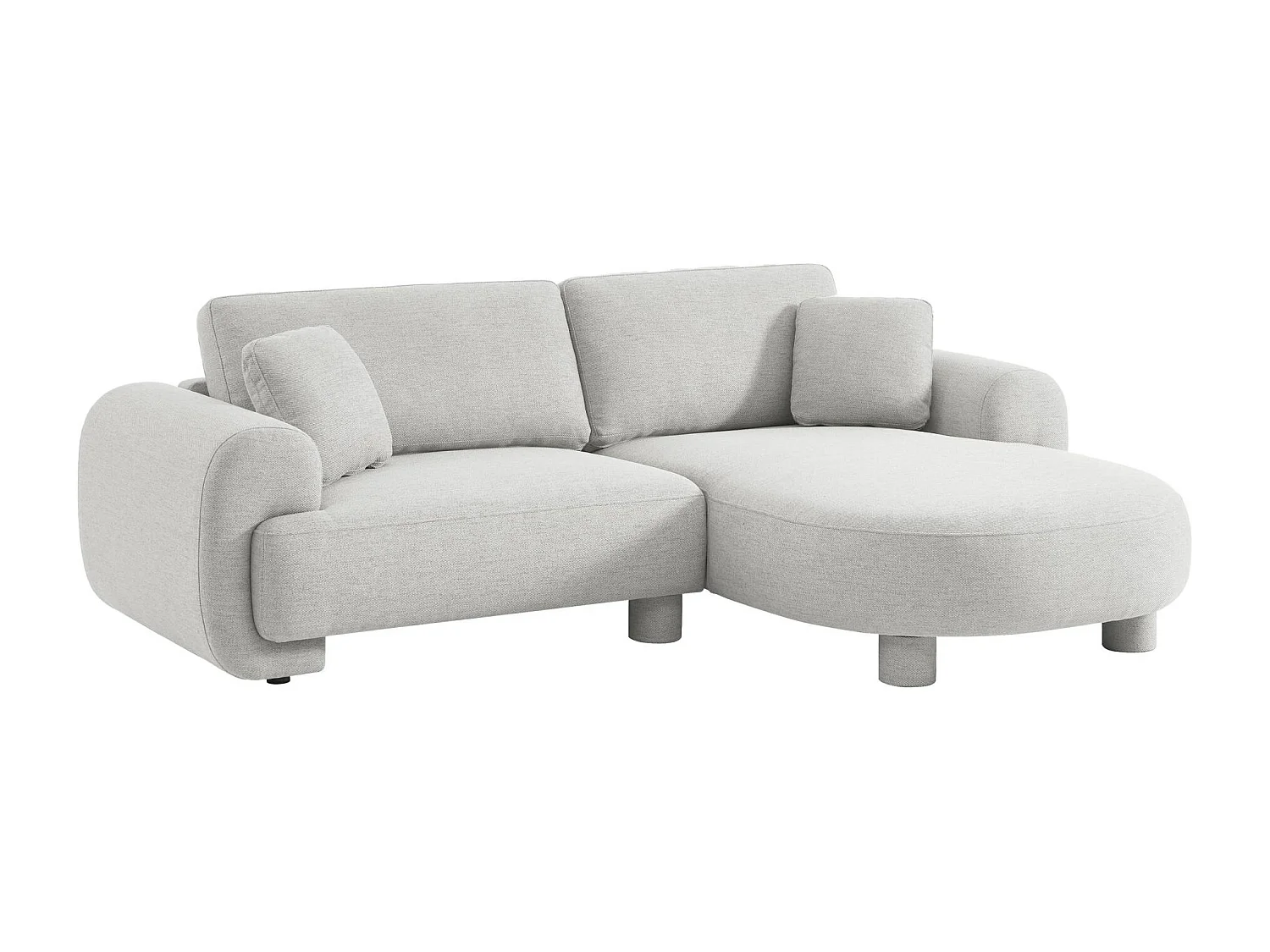 Sofá esquinero derecha de tela liso con patas redondas, 3 plazas gris