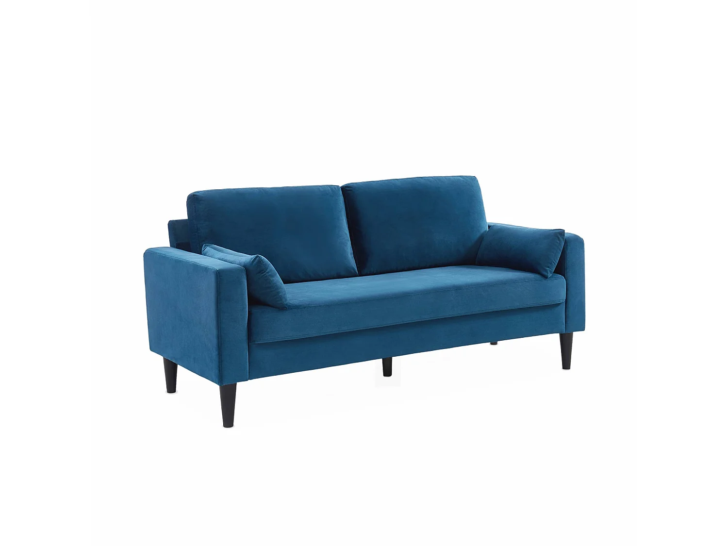 Sofá de terciopelo con patas de madera de hevea, 3 plazas azul