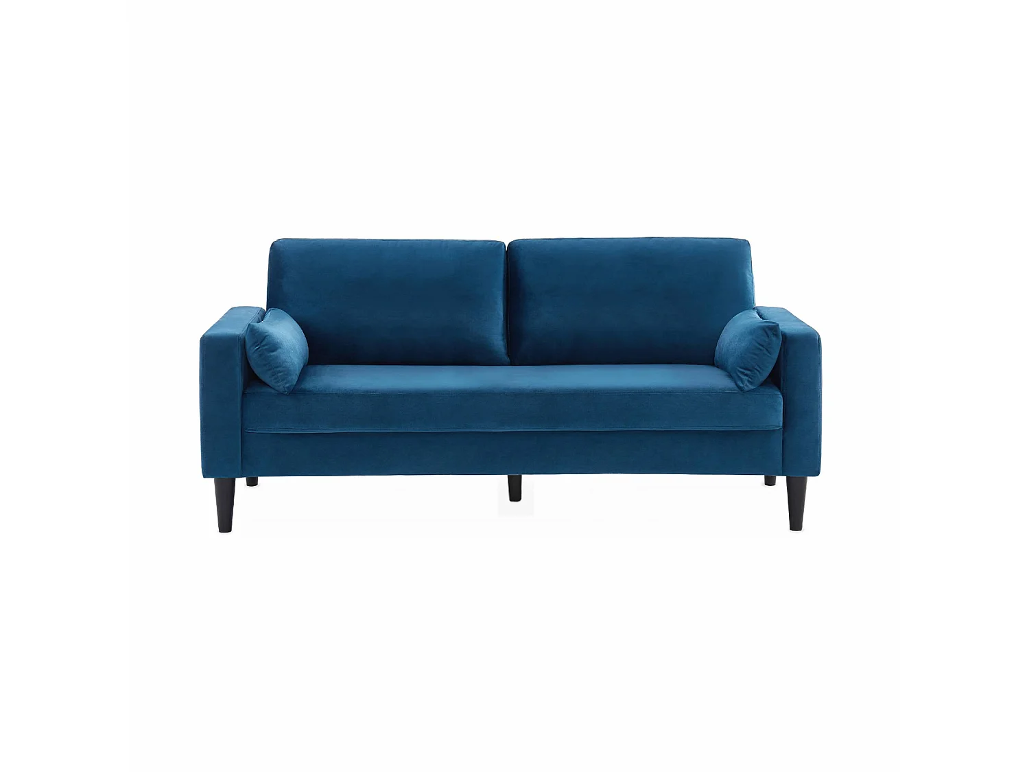 Sofá de terciopelo con patas de madera de hevea, 3 plazas azul