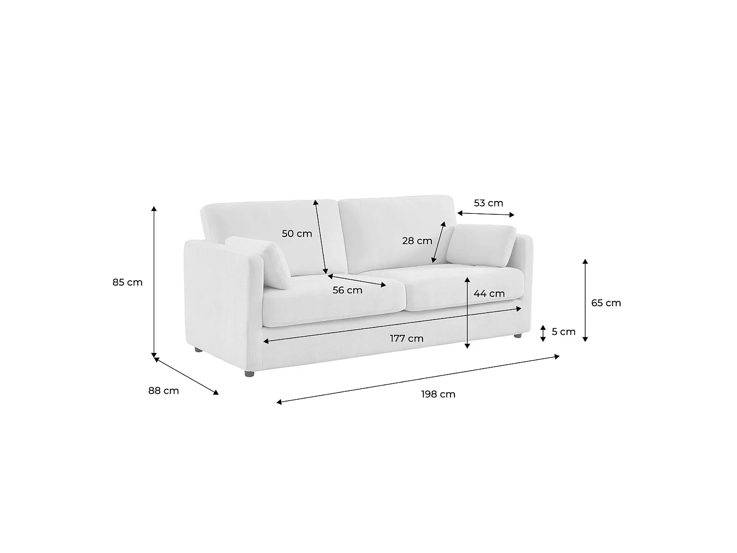 Sofá desenfundable de tela lisa de 2 plazas blanco
