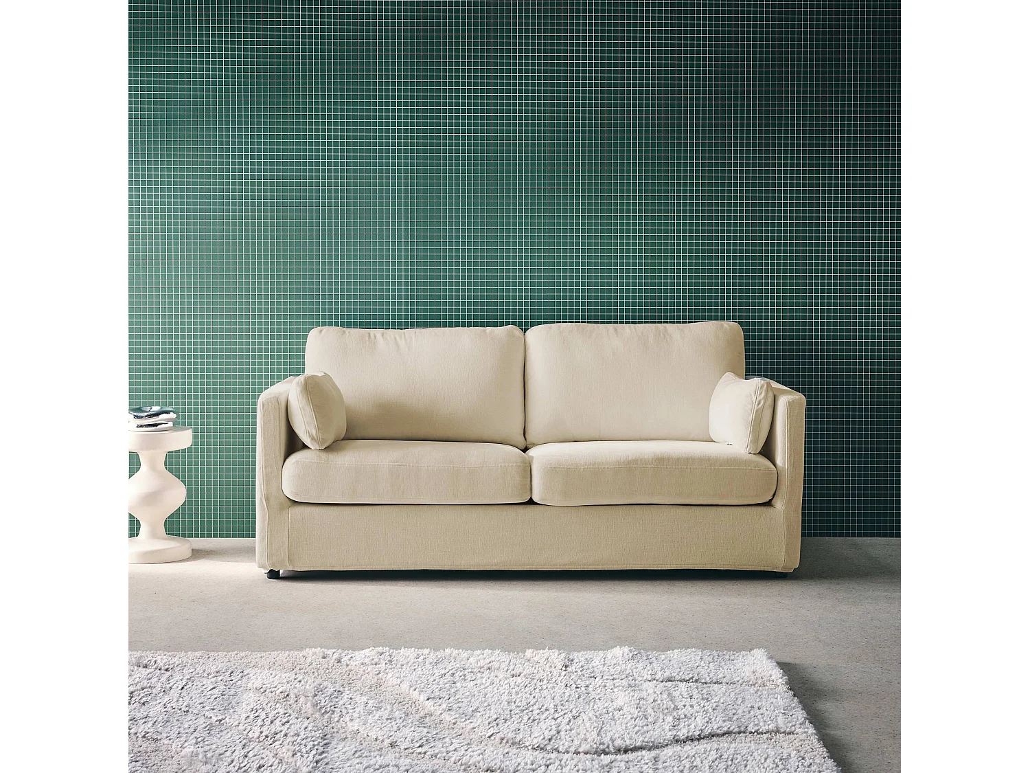 Sofá desenfundable de tela lisa de 2 plazas beige