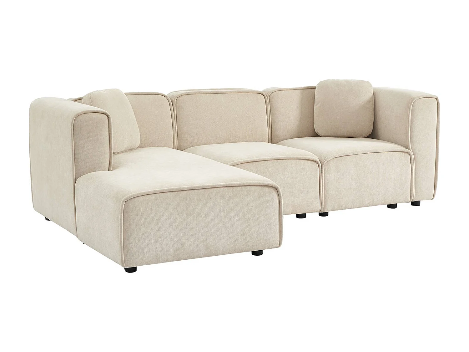 Sofá esquinero izquierdo de tela liso, 3 plazas, Beige