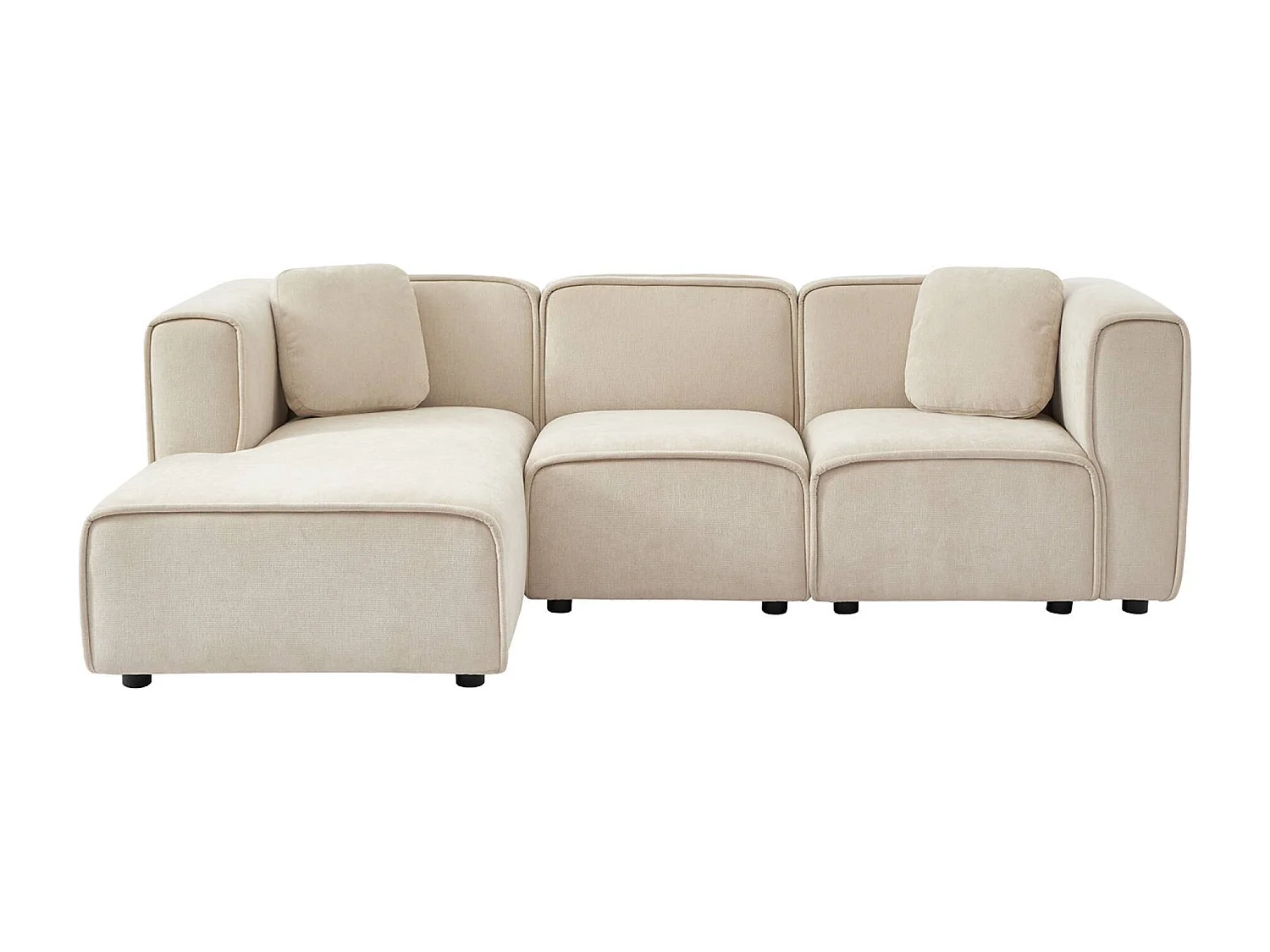 Sofá esquinero izquierdo de tela liso, 3 plazas, Beige