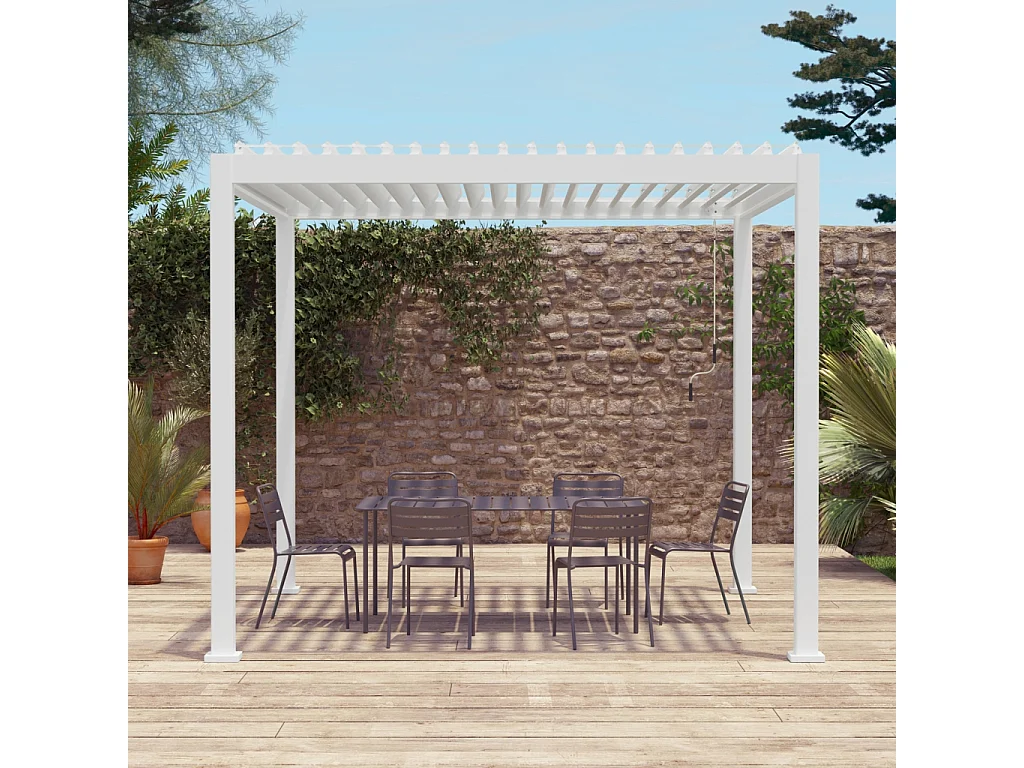 Pérgola bioclimática 3x3m de aluminio con lamas orientables blanco