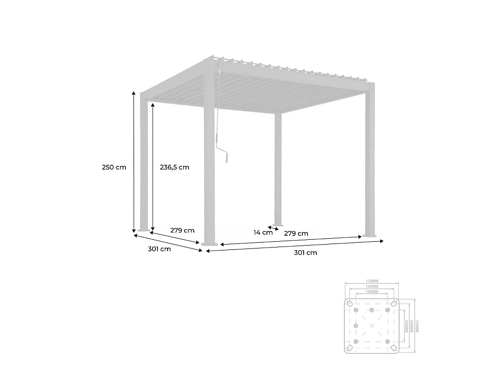 Pérgola bioclimática 3x3m de aluminio con lamas orientables blanco