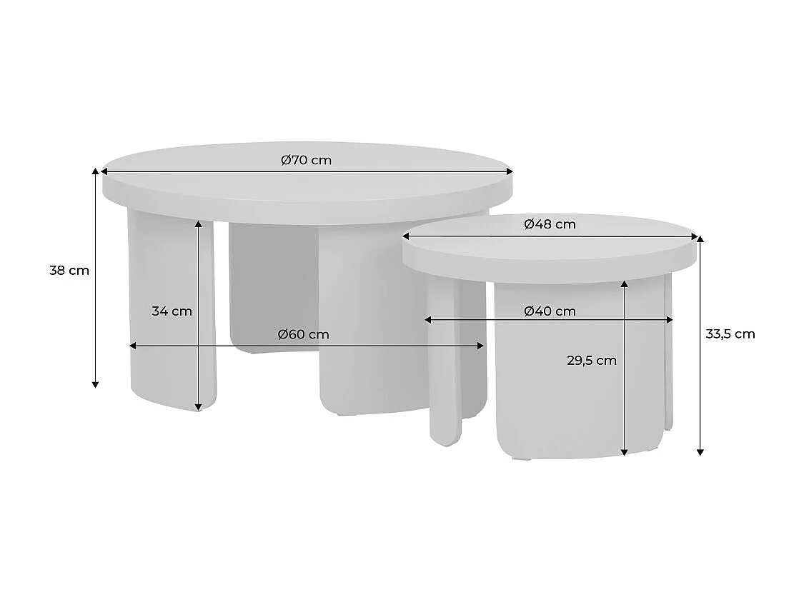 Set de 2 tables basses gigognes rondes beige - Luma