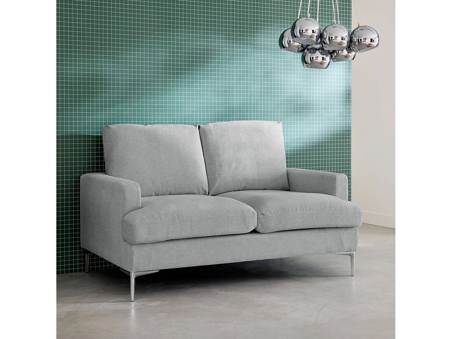 Canapé 2 places en tissu gris clair L 143 x P 90 x H 89cm - Hans