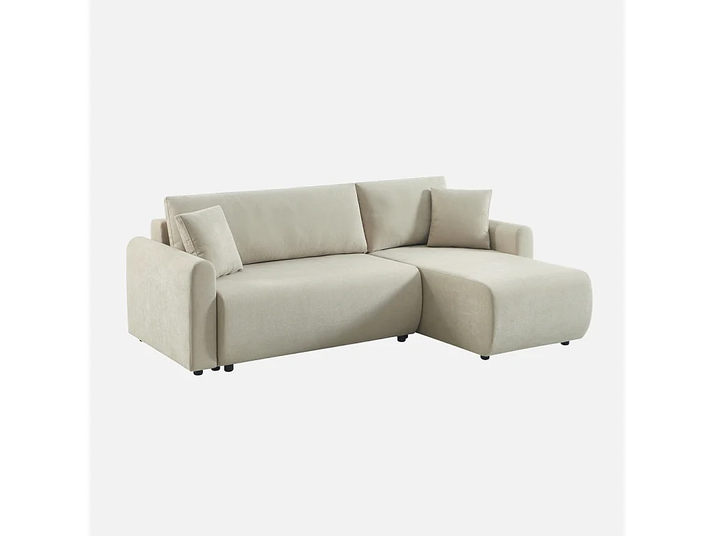 Canapé d'angle réversible. convertible. 3 places tissu avec coffre beige - Berlin