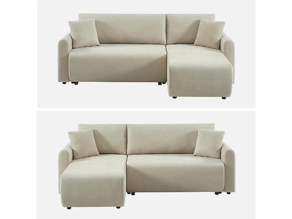 Canapé d'angle réversible. convertible. 3 places tissu avec coffre beige - Berlin