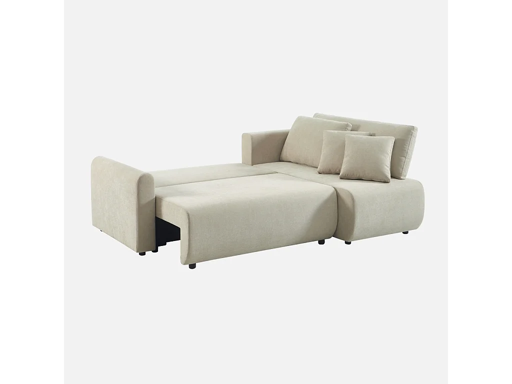 Canapé d'angle réversible. convertible. 3 places tissu avec coffre beige - Berlin