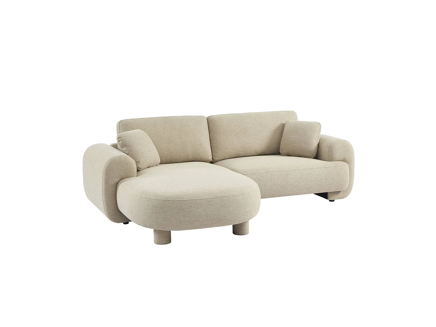 Sofá esquinero izquierdo con patas redondas, 3 plazas beige