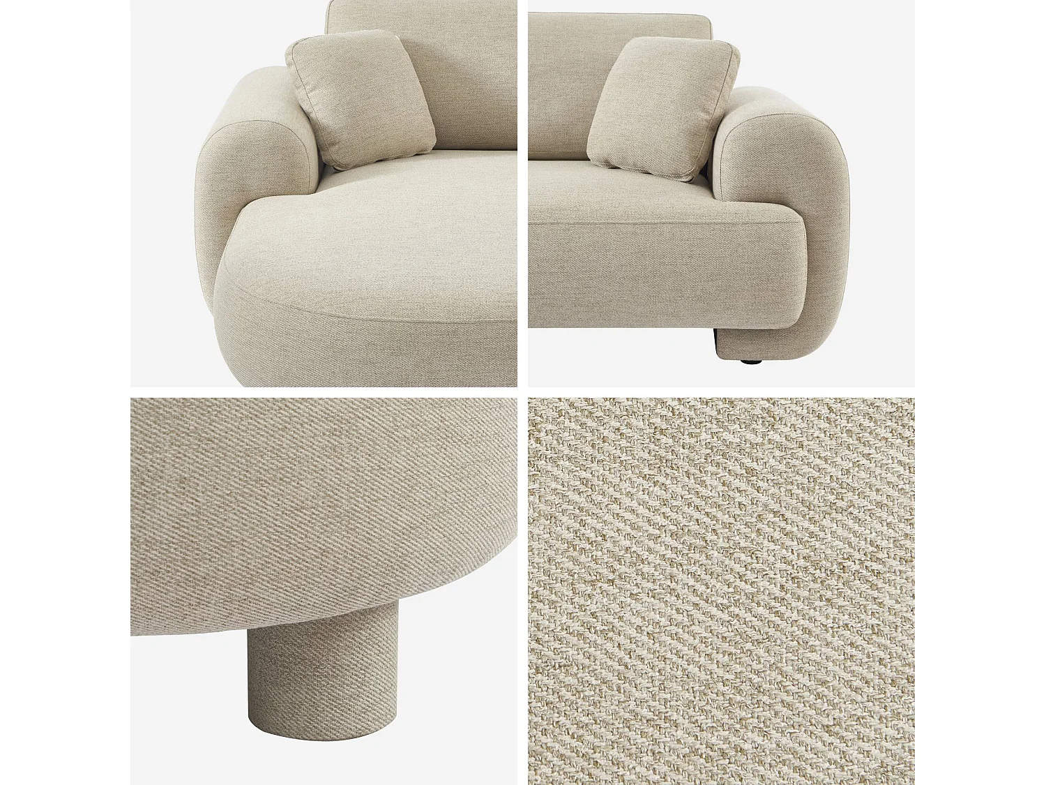 Sofá esquinero izquierdo con patas redondas, 3 plazas beige