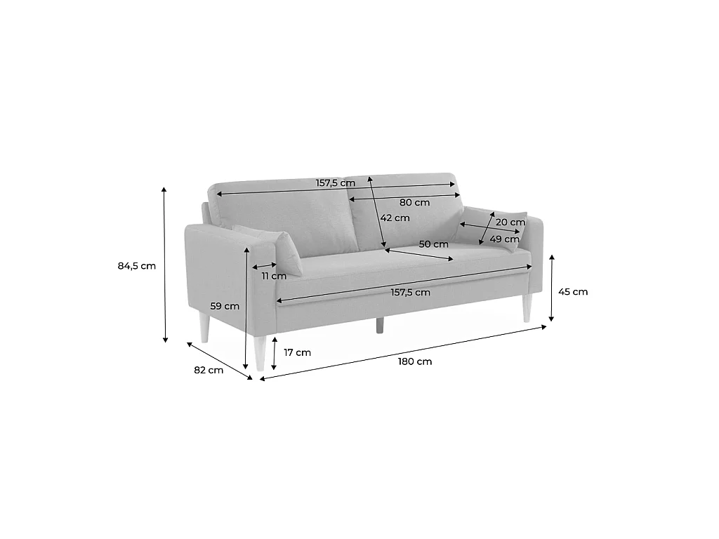 Canapé en tissu gris chiné foncé - Bjorn - Canapé 3 places fixe droit pieds bois. style scandinave