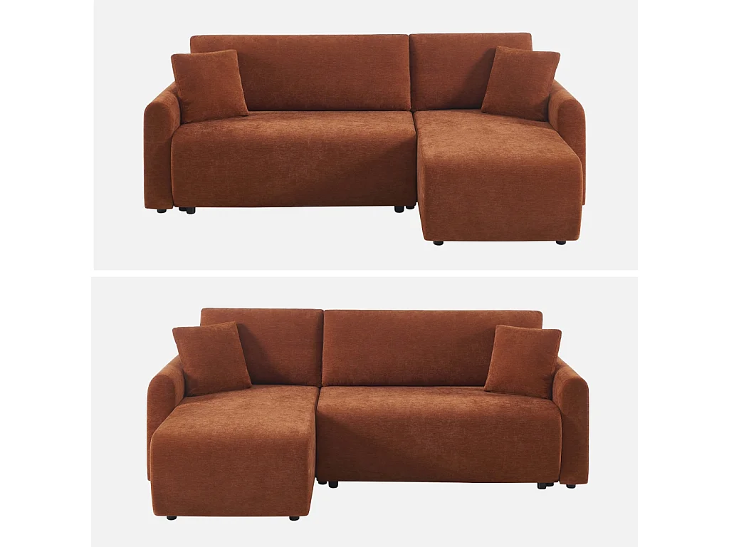 Canapé d'angle réversible. convertible. 3 places tissu avec coffre terracotta - Berlin