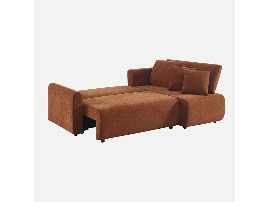 Sofá cama esquinero reversible de tela con arcón, 3 plazas  terracotta