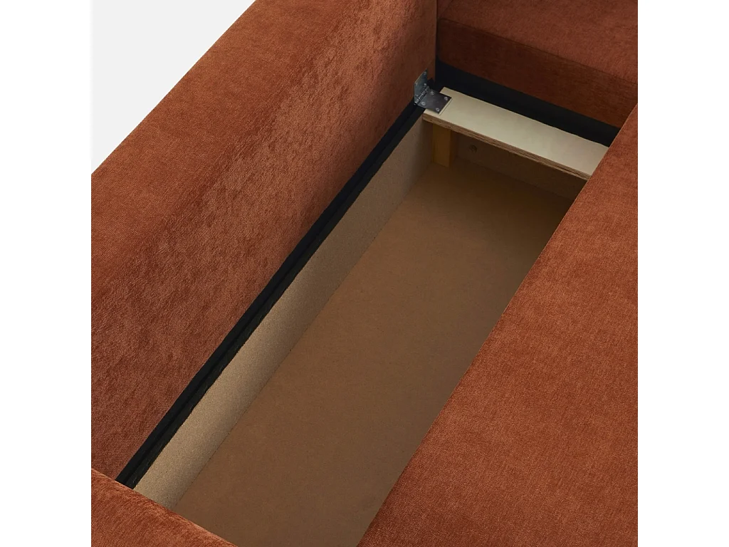 Sofá cama esquinero reversible de tela con arcón, 3 plazas  terracotta