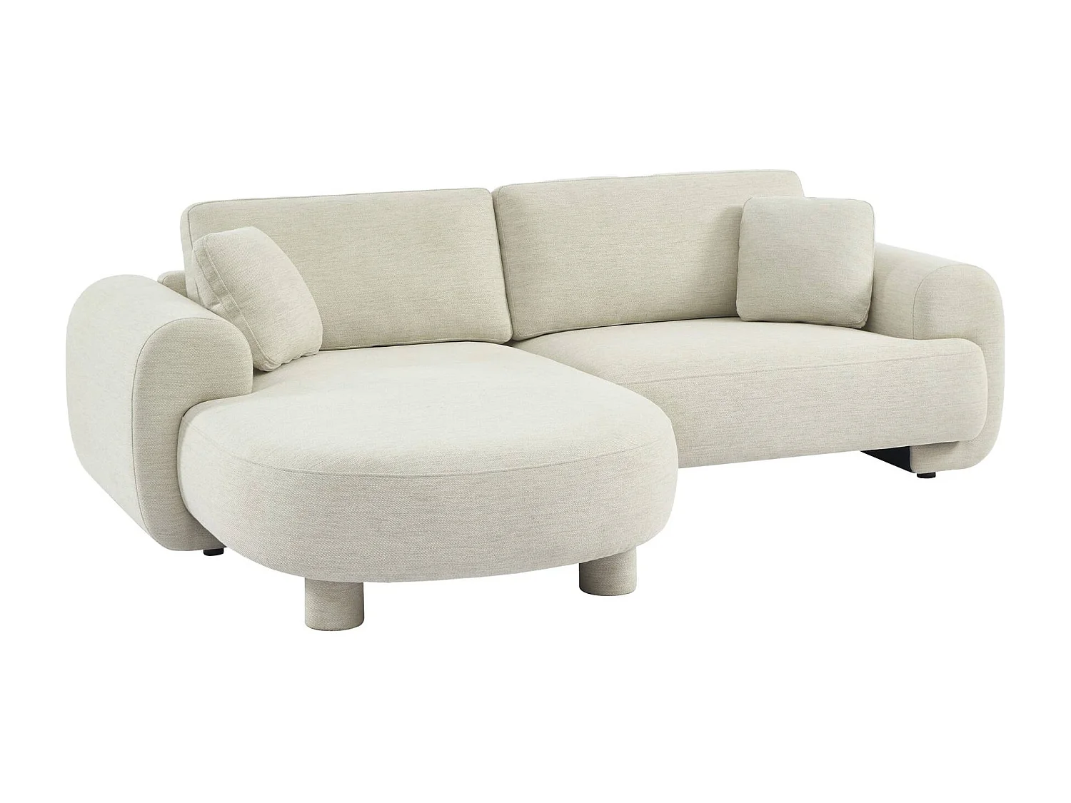 Sofá esquinero izquierdo con patas redondas, 3 plazas crema