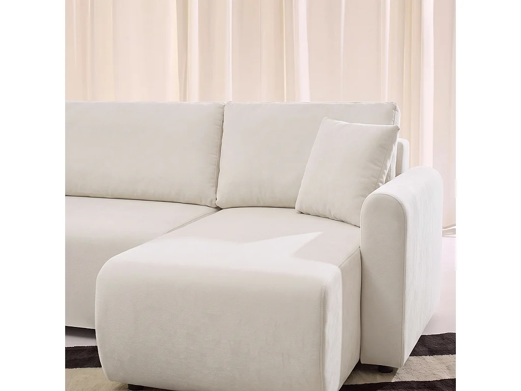 Divano angolare reversibile in tessuto con contenitore, 3 posti Crema - 205x142x78 cm