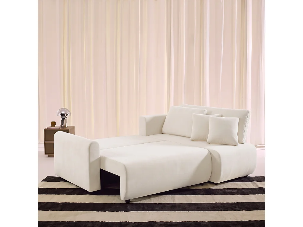 Divano angolare reversibile in tessuto con contenitore, 3 posti Crema - 205x142x78 cm