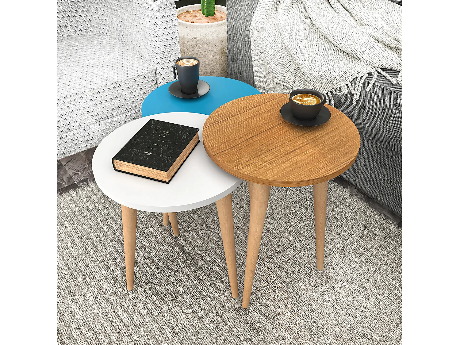 Decorotika Tale Nesting Coffee Tables - Set of Three - Wooden Legs